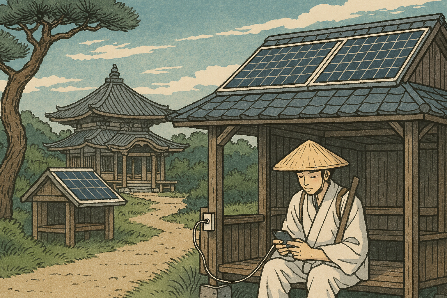 Abri à Shikoku avec panneau solaire